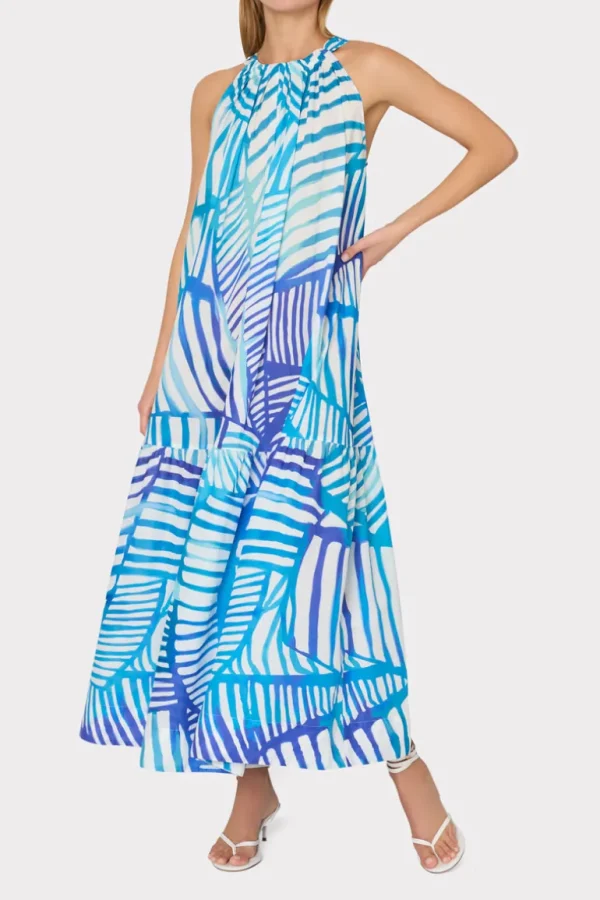 Online MILLY Abstract Blue Tropics Maxi Cover-Up Dress Blue Multi