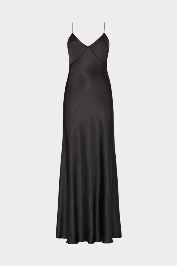 Best MILLY Addie Hammered Satin Maxi Dress Black