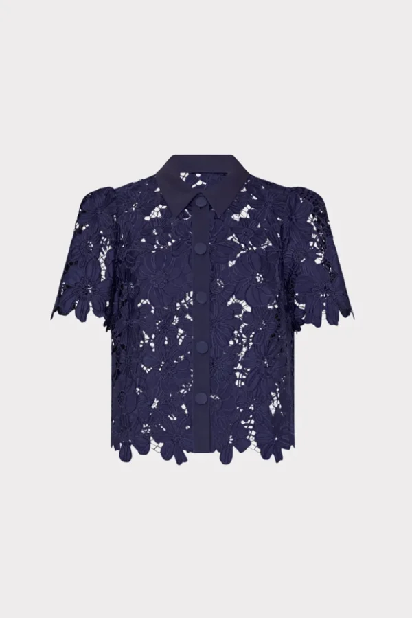 Flash Sale MILLY Addison Roja Lace Top Navy