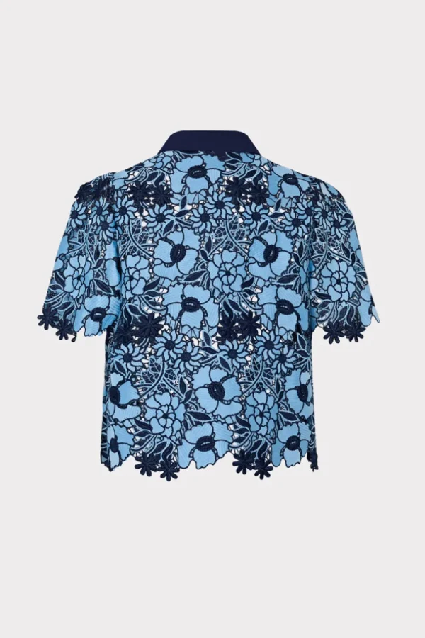 Hot MILLY Addison Two Tone Floral Lace Top Blue/Navy