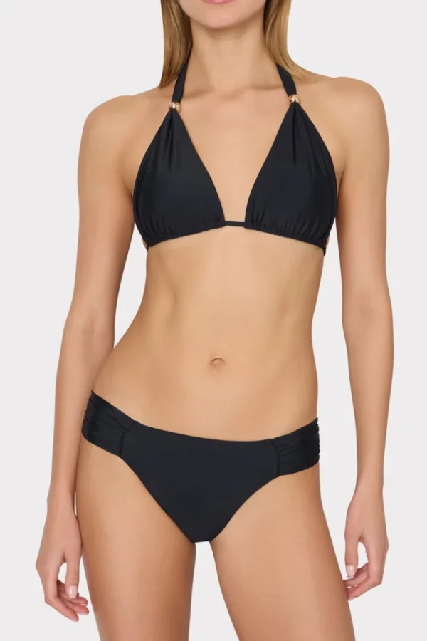 New MILLY Bardot Beaded Halter Bikini Top Black