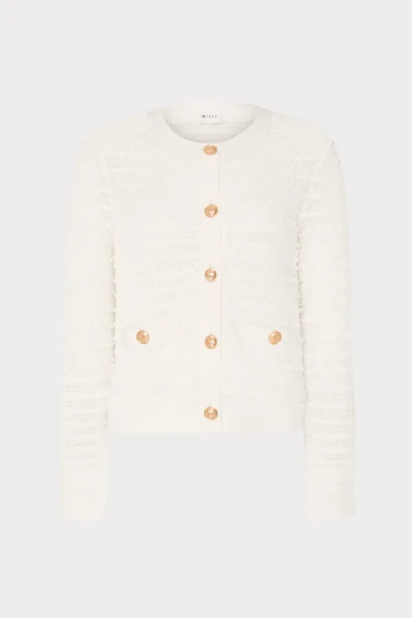 Best MILLY Beaded Textured Cardigan Ecru