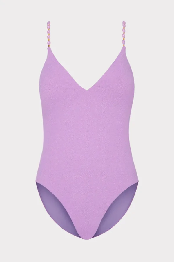 Shop MILLY Cannes Beaded Strap One Piece Purple