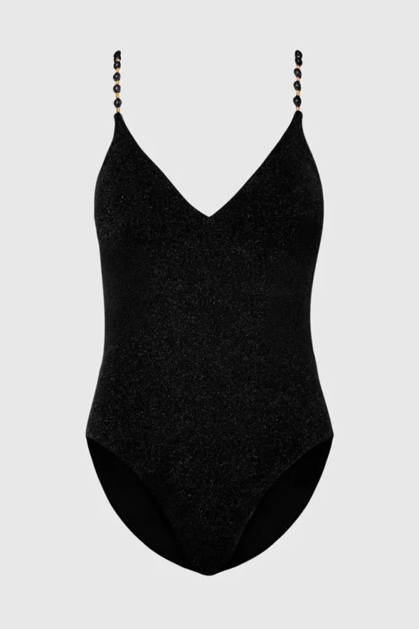 New MILLY Cannes Beaded Strap One Piece Black/Gold