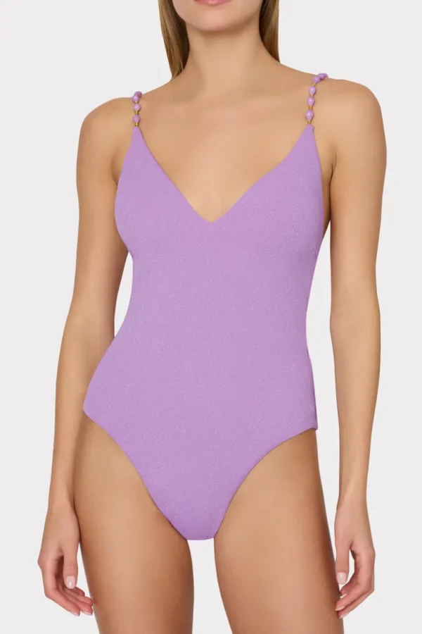 Shop MILLY Cannes Beaded Strap One Piece Purple