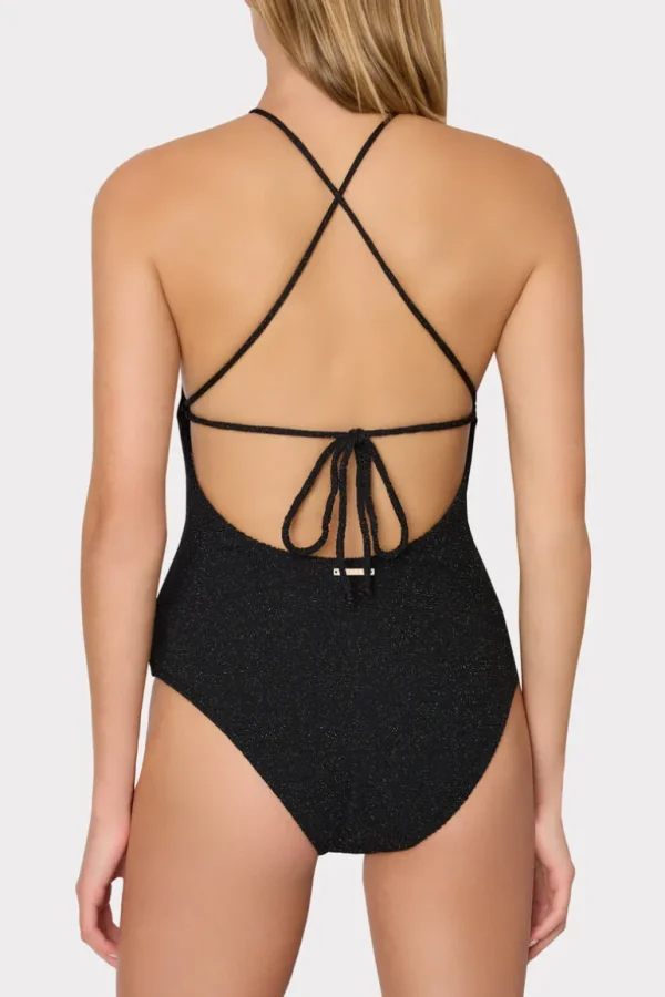 New MILLY Cannes Beaded Strap One Piece Black/Gold