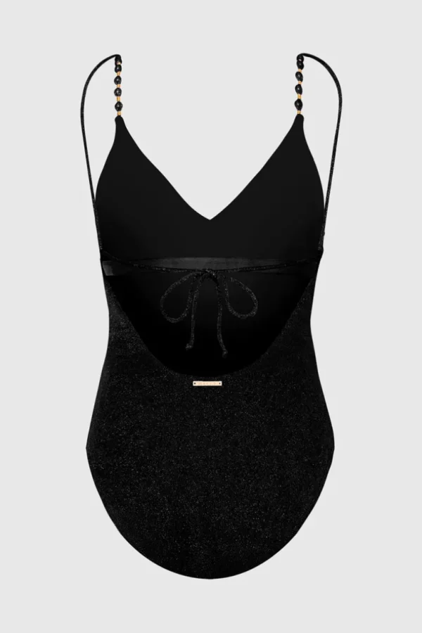 New MILLY Cannes Beaded Strap One Piece Black/Gold