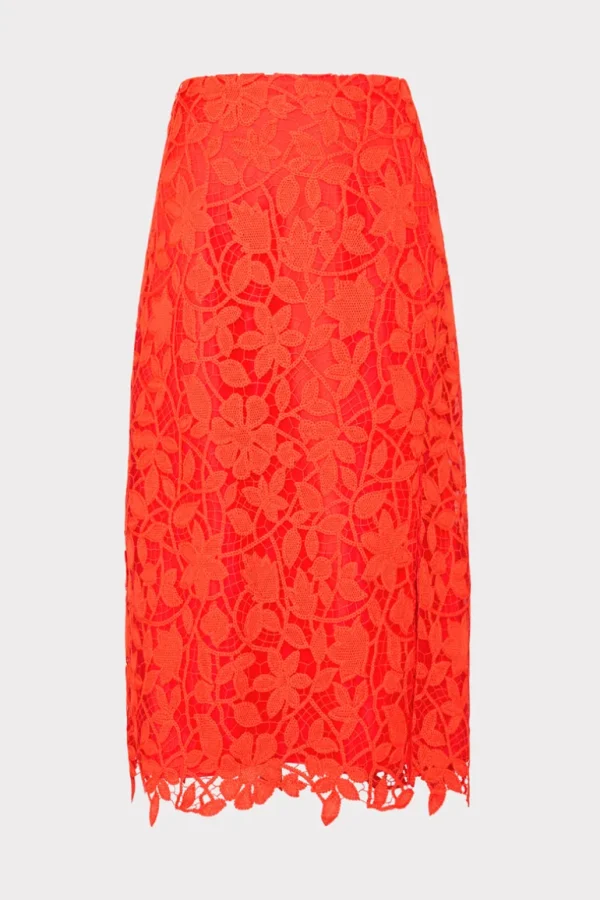 Outlet MILLY Carreen Summer Floral Lace Skirt Coral