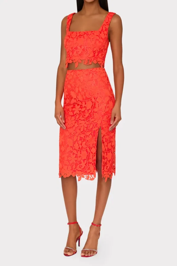 Outlet MILLY Carreen Summer Floral Lace Skirt Coral