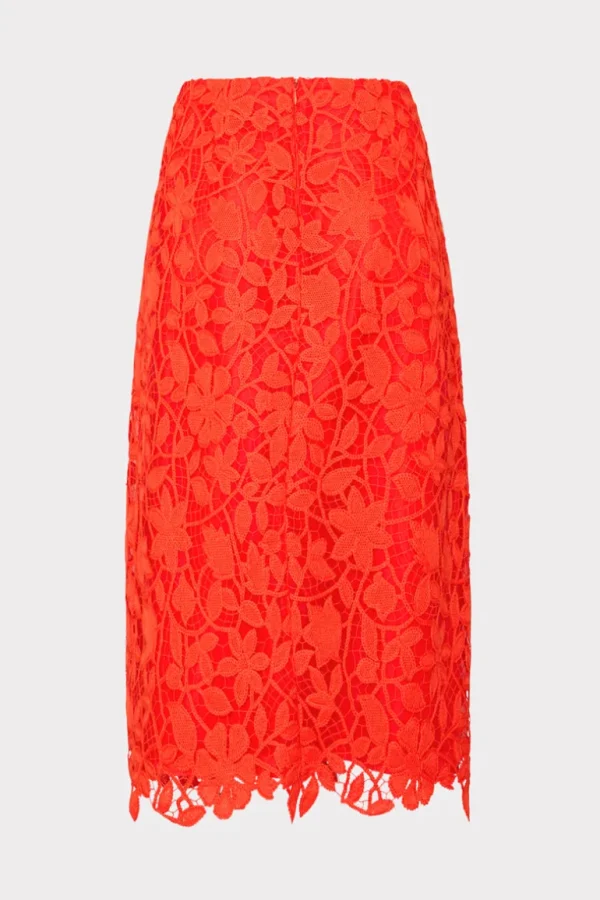 Outlet MILLY Carreen Summer Floral Lace Skirt Coral