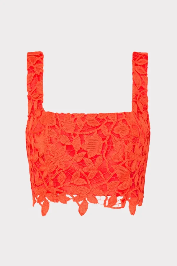 Clearance MILLY Chay Summer Floral Lace Crop Top Coral