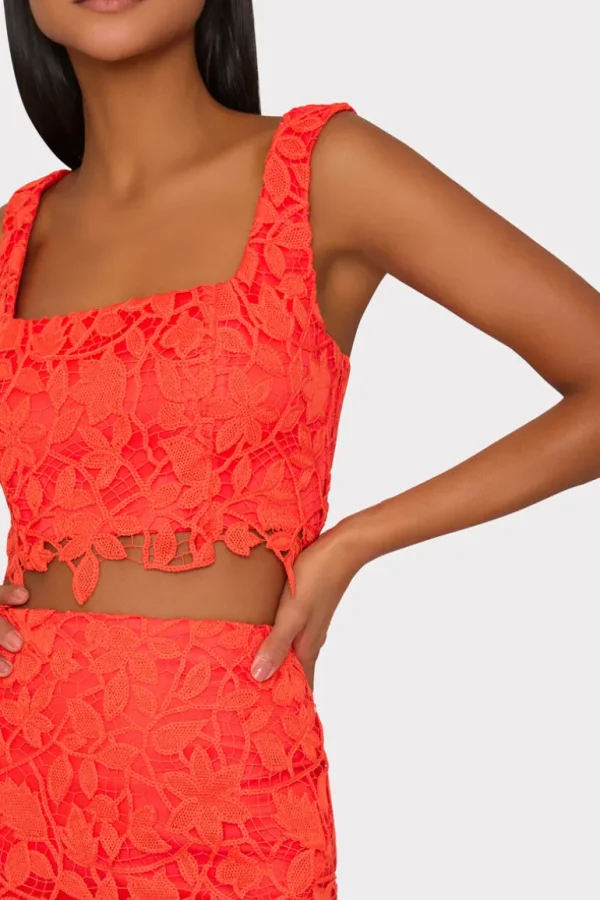 Clearance MILLY Chay Summer Floral Lace Crop Top Coral