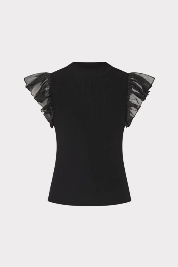 Cheap MILLY Chiffon Flutter Sleeve Knit Top Black