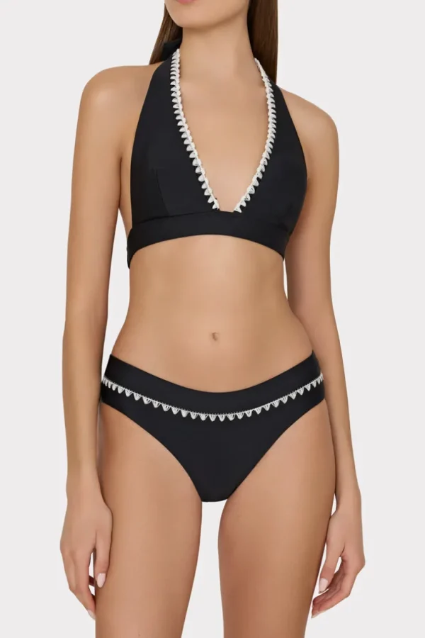 Best Sale MILLY Crochet Stitch Halter Bikini Top Black/White