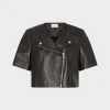 Store MILLY Cropped Short Sleeve Moto Jacket Black