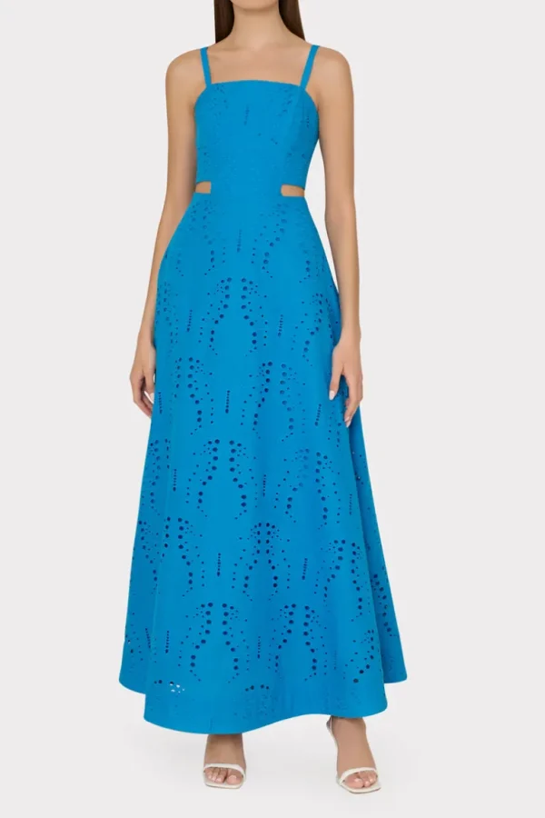 Sale MILLY Crosby Butterfly Eyelet Maxi Dress Blue