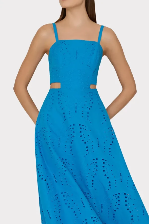 Sale MILLY Crosby Butterfly Eyelet Maxi Dress Blue