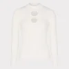 Store MILLY Crystal Cut Out Knit Mock Neck Ecru