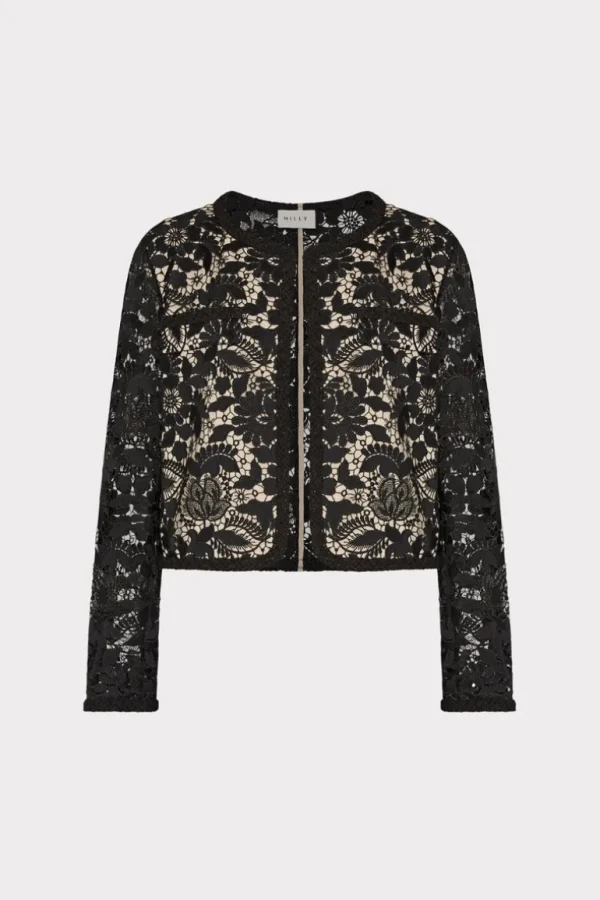 Discount MILLY 3D Garden Lace Jacket Black