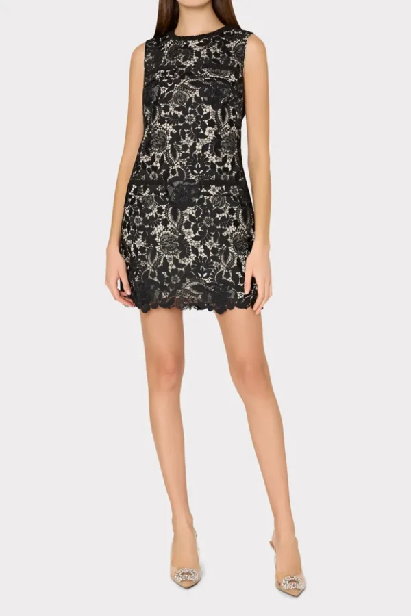 Hot MILLY 3D Garden Lace Sleeveless Mini Dress Black