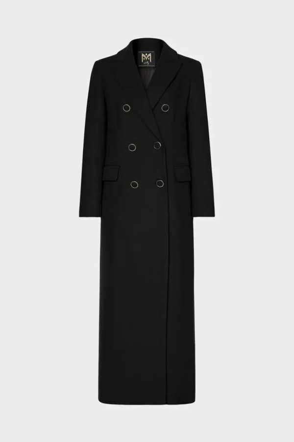 New MILLY Double Breasted Wool Coat Black