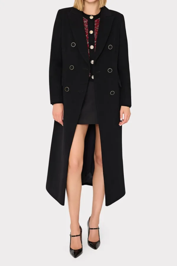 New MILLY Double Breasted Wool Coat Black