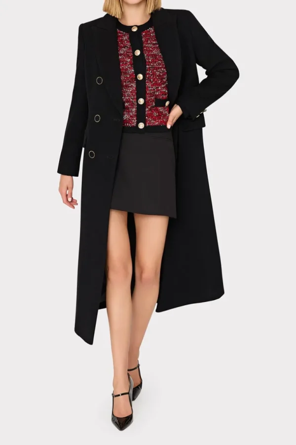 New MILLY Double Breasted Wool Coat Black