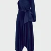 Hot MILLY Essi Satin Pleated One Shoulder Dress Navy