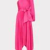 Best MILLY Essi Satin Pleated One Shoulder Dress Pink