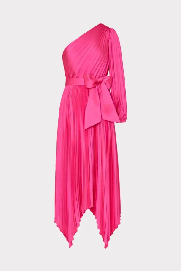 Best MILLY Essi Satin Pleated One Shoulder Dress Pink