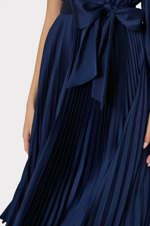 Hot MILLY Essi Satin Pleated One Shoulder Dress Navy