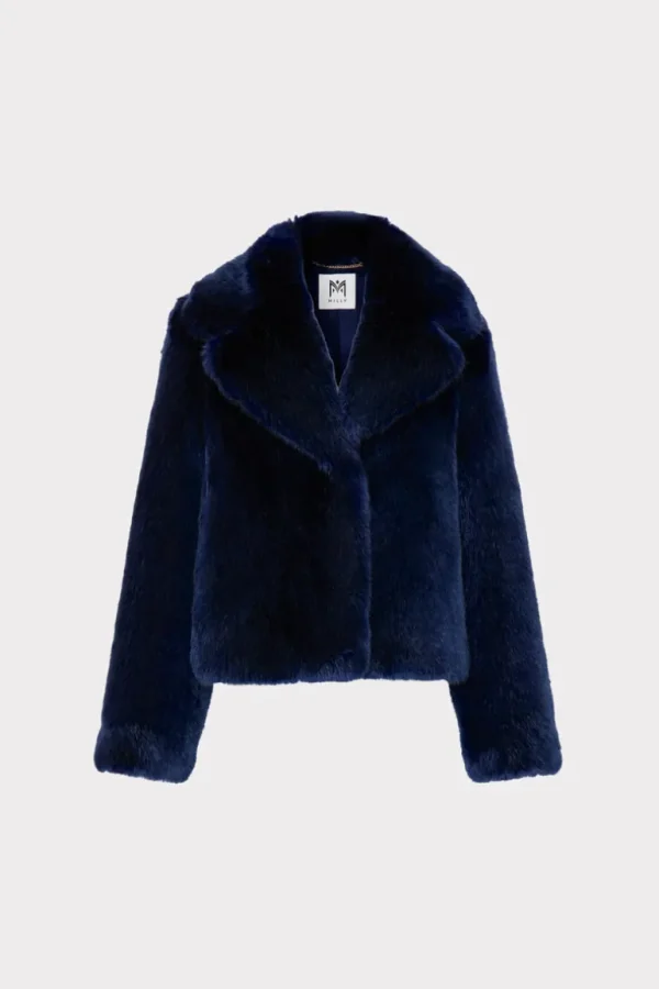 Hot MILLY Faye Faux Fur Coat Navy