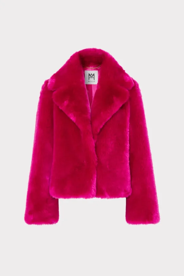 Shop MILLY Faye Faux Fur Coat Milly Pink