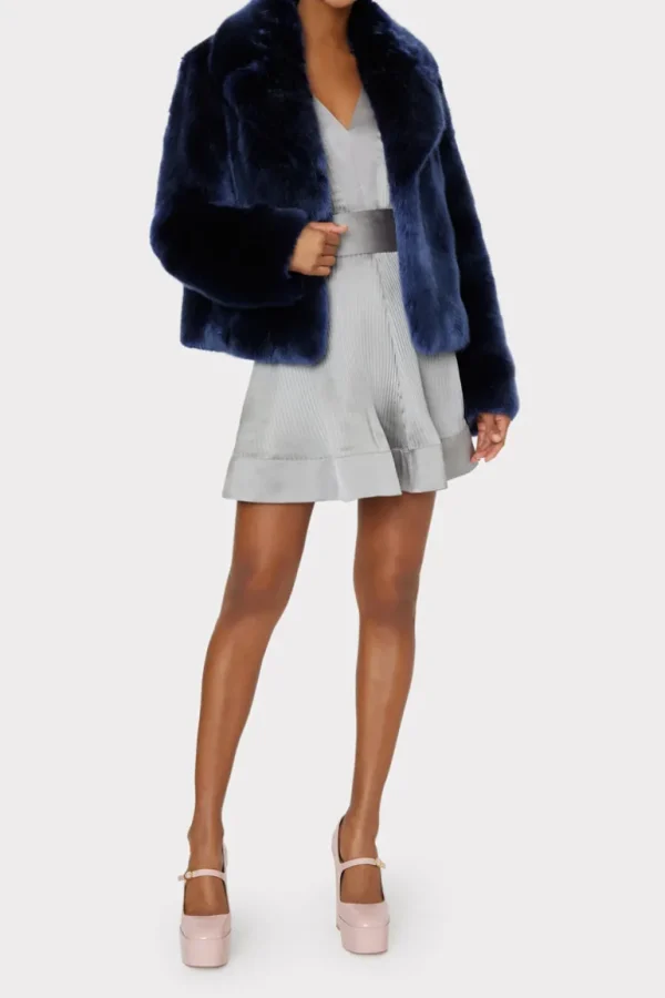 Hot MILLY Faye Faux Fur Coat Navy