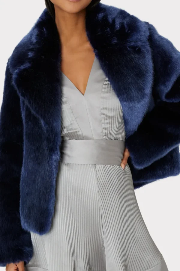 Hot MILLY Faye Faux Fur Coat Navy