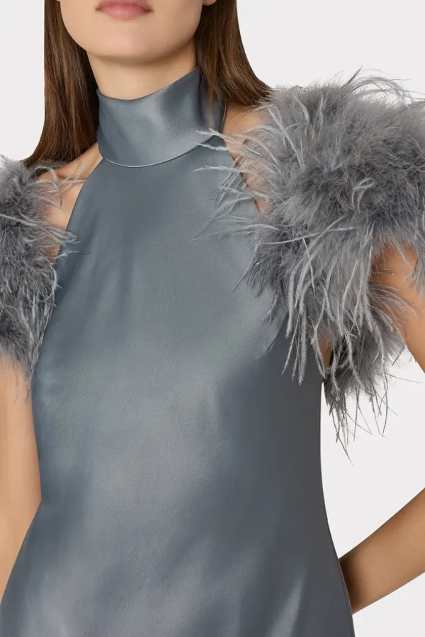 New MILLY Feather Bolero Pewter