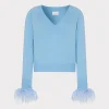 Best MILLY Feather Cuff V-Neck Sweater Ice Blue