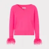 Store MILLY Feather Cuff V-neck Sweater Milly Pink