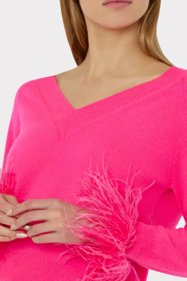 Store MILLY Feather Cuff V-neck Sweater Milly Pink