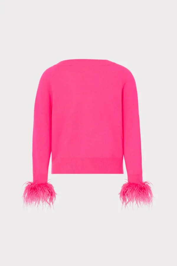 Store MILLY Feather Cuff V-neck Sweater Milly Pink