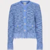 Cheap MILLY Fringe Trim Cardigan Blue