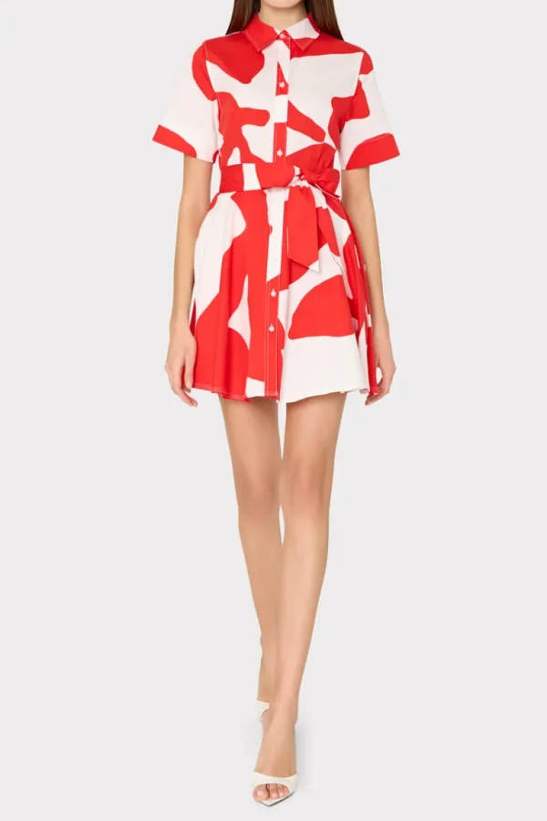 Sale MILLY Grand Foliage Poplin Mini Dress Red/White