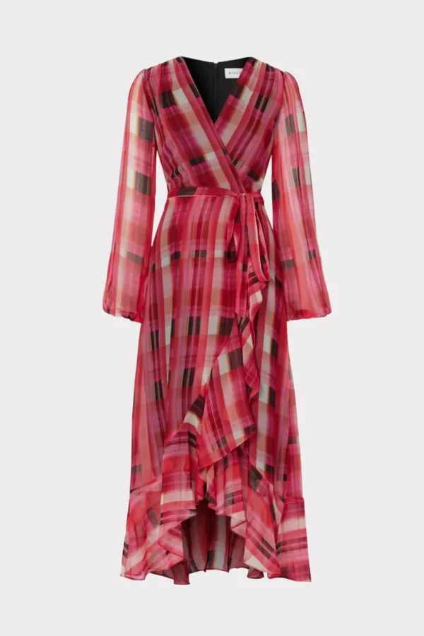 Best MILLY Halley Prep Plaid Dress Red Multi