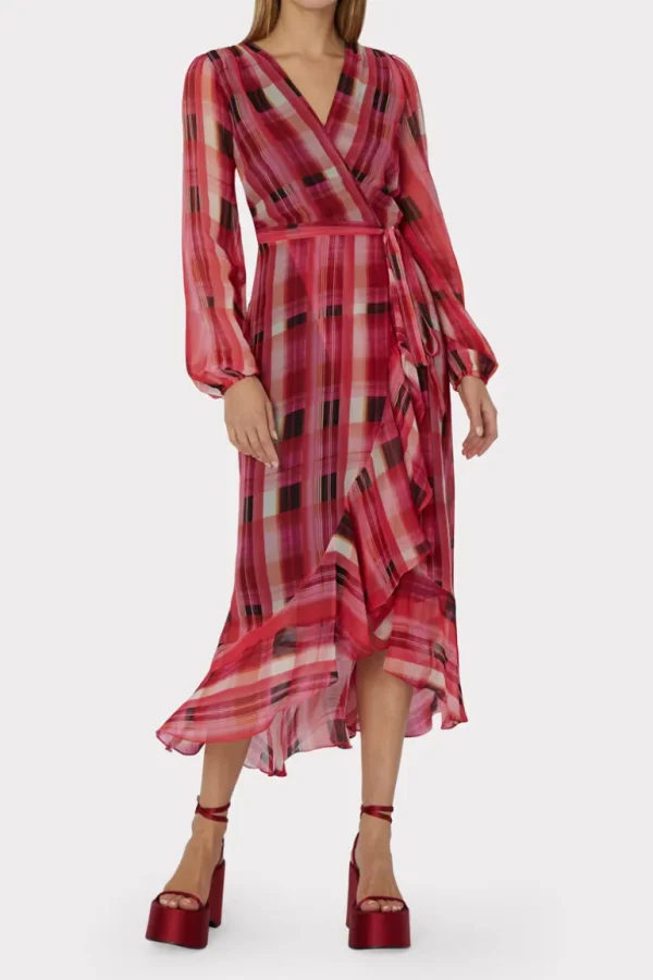 Best MILLY Halley Prep Plaid Dress Red Multi