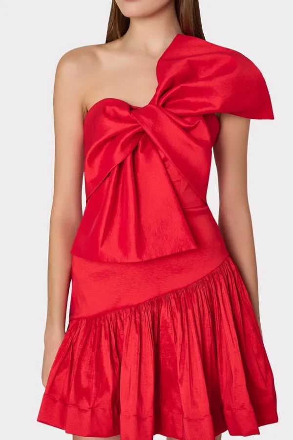 Best MILLY Harley Bow Taffeta Mini Dress Red