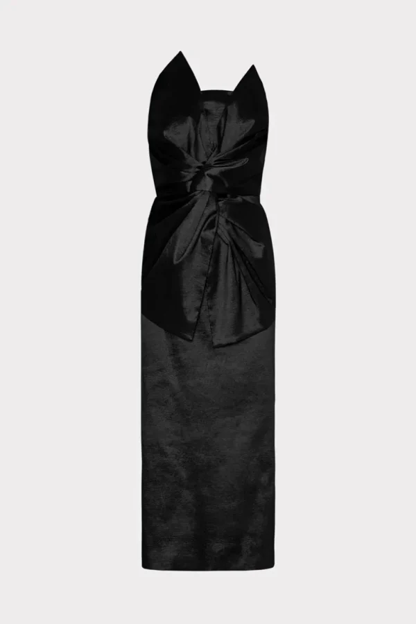 Best Sale MILLY Harlow Bow Taffeta Strapless Dress Black