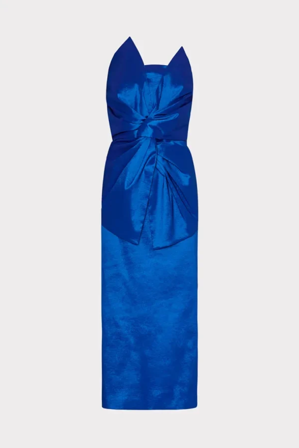 Store MILLY Harlow Bow Taffeta Strapless Dress Blue