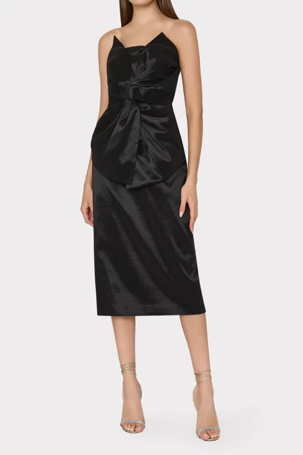 Best Sale MILLY Harlow Bow Taffeta Strapless Dress Black