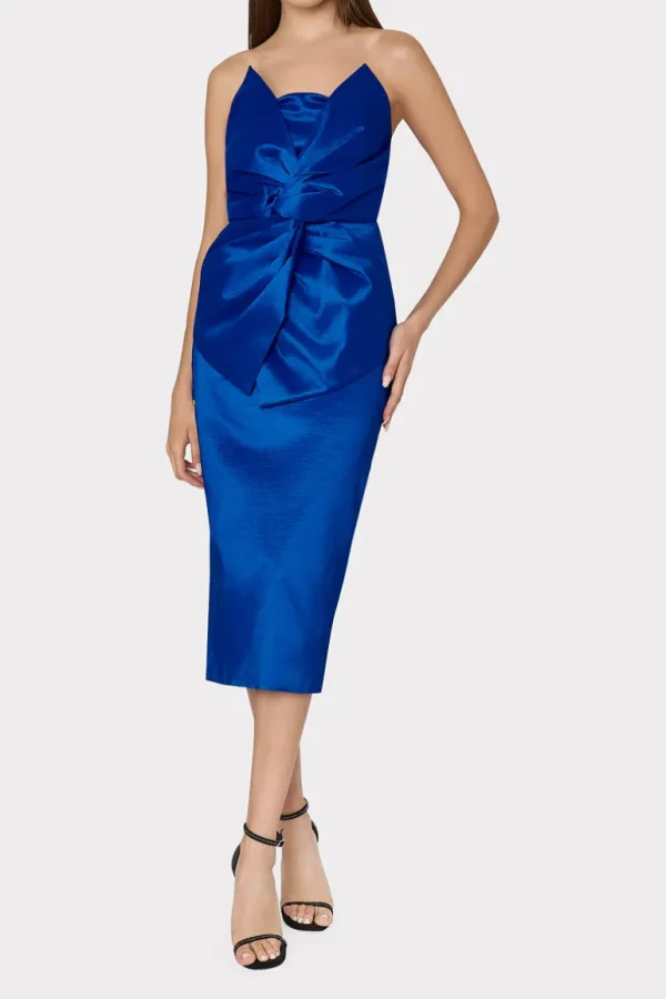 Store MILLY Harlow Bow Taffeta Strapless Dress Blue