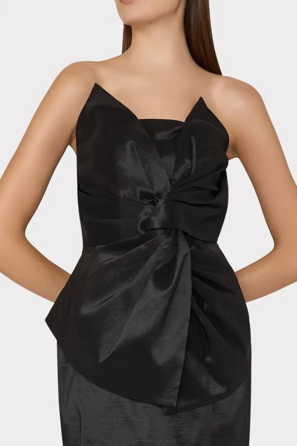 Best Sale MILLY Harlow Bow Taffeta Strapless Dress Black